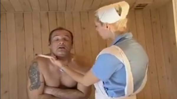 The nurse in the bath checked and helped improve the health of a rude man